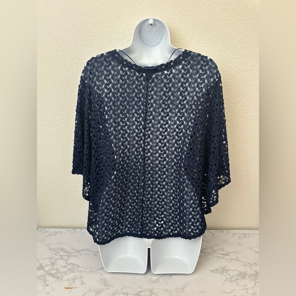 Style & Co Womens Top Blue Scoop Neck Peasant Blouse Sz XXL Crochet Sheer​ - Picture 3 of 4